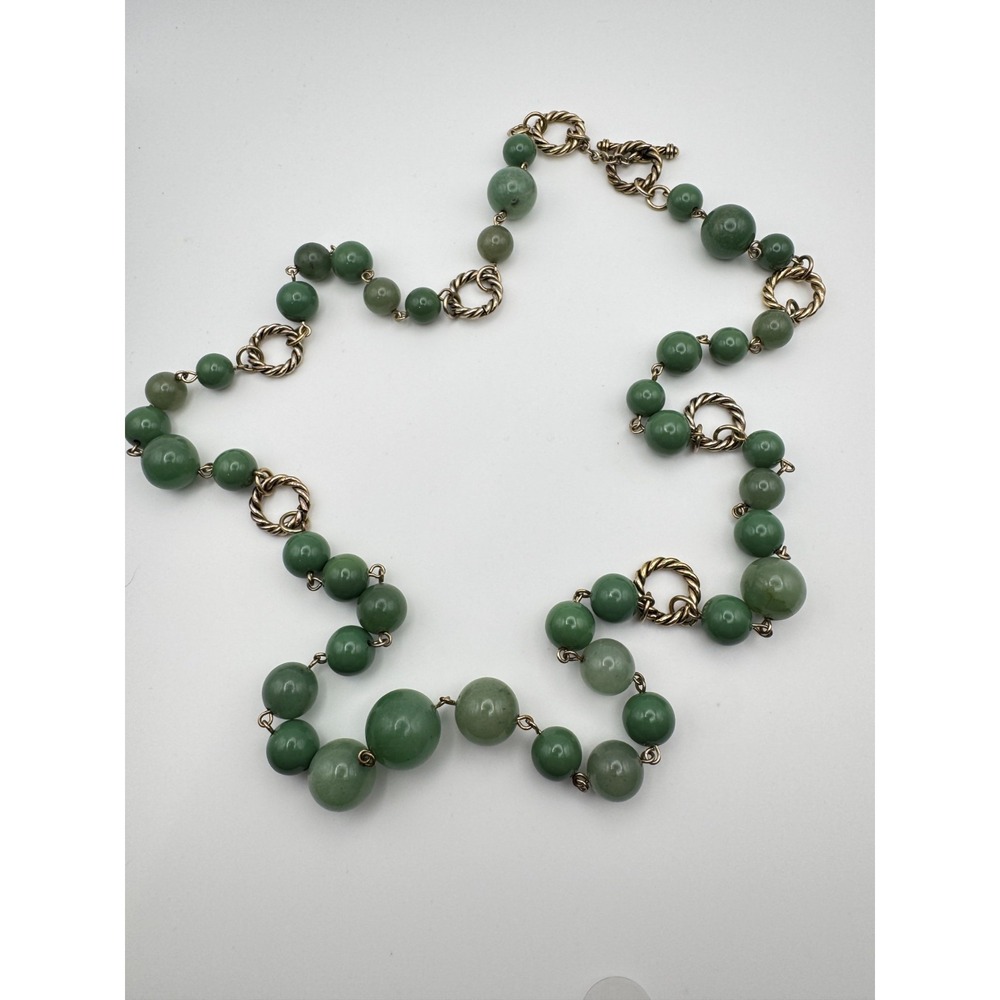 Vintage Monet Necklace Green Glass Beaded Gold Tone Toggle Clasp